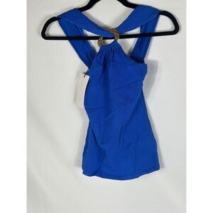 ZARA Royal Blue Halter Neck Top With Golden Ring Detail Size XS